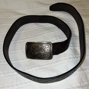 FOSSIL Embossed Dark Brown Leather Belt